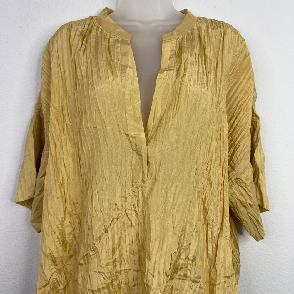 Vince Shirt Women 2X Gold Silk Textured Crinkle Capsule Minimalist Luxury Career